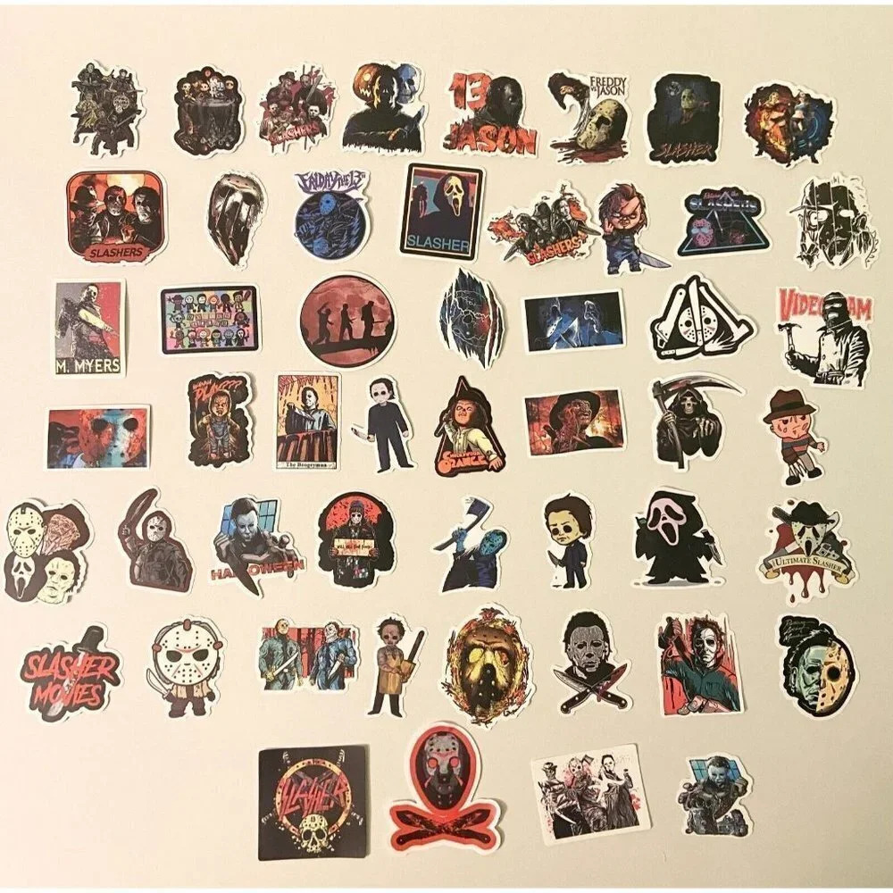 Lot of 51  Assorted Slasher Movie Stickers Halloween Scream Jason Freddy